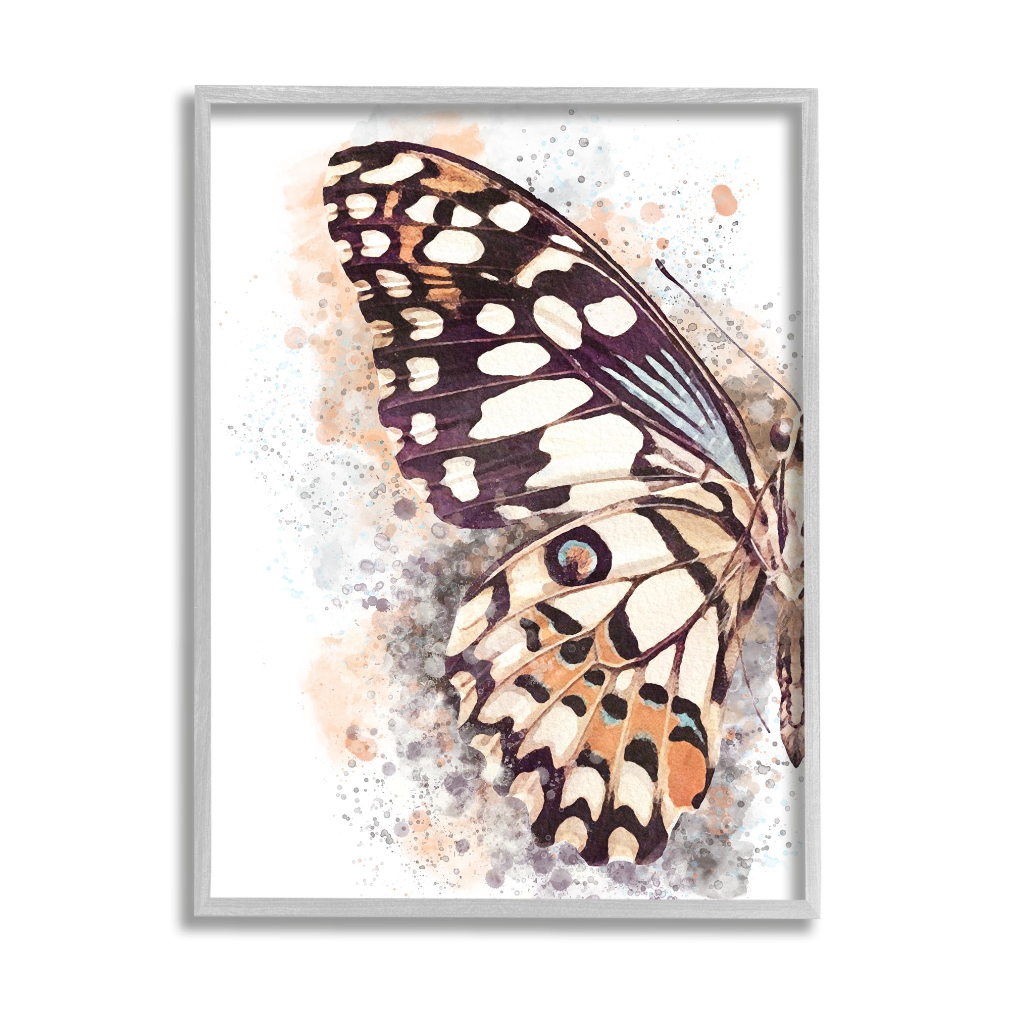 Stupell Industries Close Up Butterfly Patterned Wing Paint Splatter in Gray Frame Wall Art